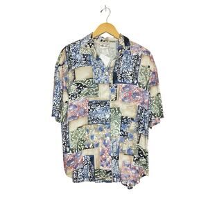 Vintage Kittie Lee Multi Pattern Button Up Short Sleeve Shirt Shorts Set Size 10